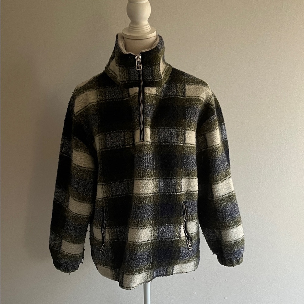 Forever 21 Black and Cream Plaid Puffer Jacket